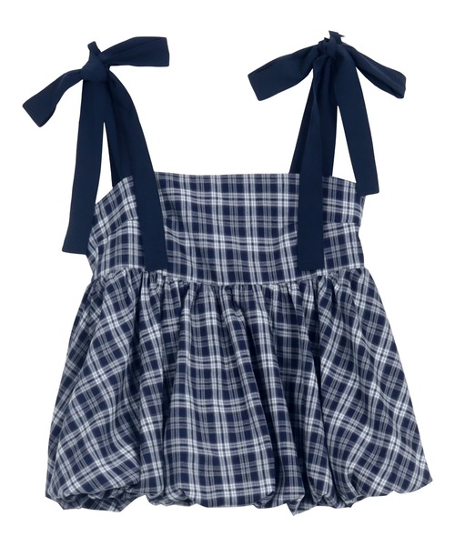 チェック柄バルーンリボンビスチェトップス（キャミソール