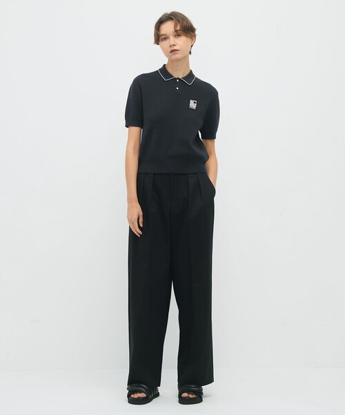 トゥモローランド　キャバン　CABaNシアー　ポロニット黒　美品です。 CABaN コットンカシミヤ パールポロプルオーバー（ニット