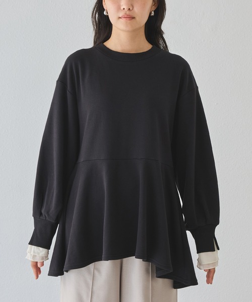 LAVEANGE（ラビアンジェ）の「【好機能シリーズ】吸湿発熱/袖フリルペプラム裏毛プルオーバー（Tシャツ/カットソー・レディース・ベージュ/グレー/ブラック・5L/4L/3L/LL/M）」の13枚目の写真