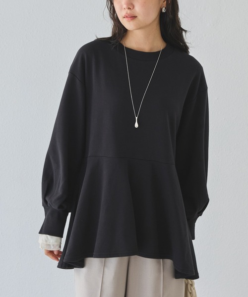 LAVEANGE（ラビアンジェ）の「【好機能シリーズ】吸湿発熱/袖フリルペプラム裏毛プルオーバー（Tシャツ/カットソー・レディース・ベージュ/グレー/ブラック・5L/4L/3L/LL/M）」の22枚目の写真