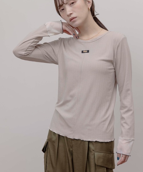 Eimee Law（エイミーロウ）の「ランダムテレコメロウトップス（Tシャツ/カットソー・レディース・ブラック/グレイッシュベージュ/ブルー/ダークグレー・FREE）」の4枚目の写真