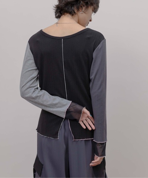 Eimee Law（エイミーロウ）の「ランダムテレコメロウトップス（Tシャツ/カットソー・レディース・ブラック/グレイッシュベージュ/ブルー/ダークグレー・FREE）」の10枚目の写真