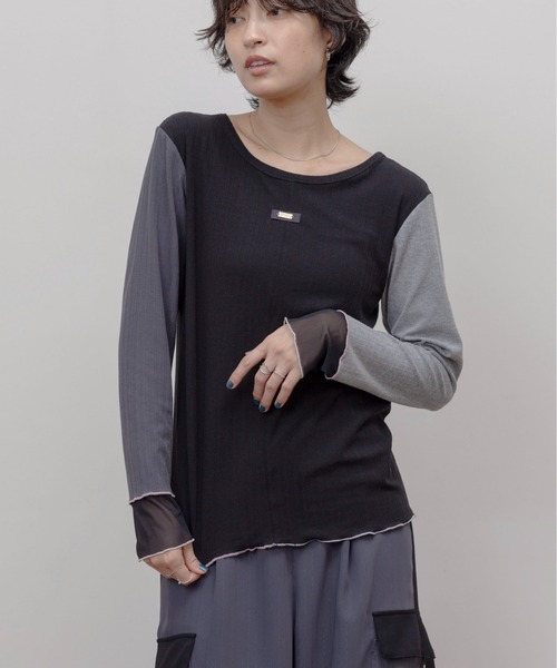 Eimee Law（エイミーロウ）の「ランダムテレコメロウトップス（Tシャツ/カットソー・レディース・ブラック/グレイッシュベージュ/ブルー/ダークグレー・FREE）」の13枚目の写真