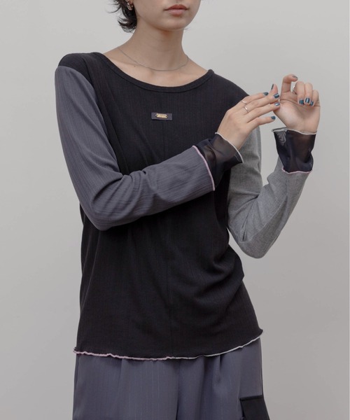 Eimee Law（エイミーロウ）の「ランダムテレコメロウトップス（Tシャツ/カットソー・レディース・ブラック/グレイッシュベージュ/ブルー/ダークグレー・FREE）」の12枚目の写真