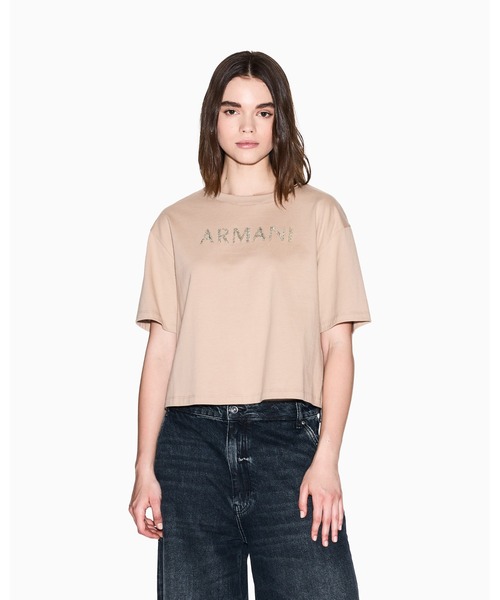 tシャツ 「A|X アルマーニ エクスチェンジ」ストーンロゴ スーパークロップド 半袖クルーネックTシャツ/SUPER CROPPED レディース ARMANI EXCHANGE tシャツ 「A|X アルマーニ エクスチェンジ