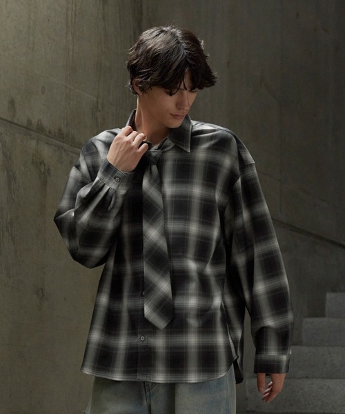 CLEL】TR Herringbone Check Shirt & Tie/TRヘリンボーンチェック