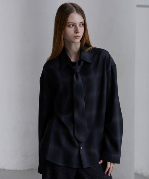 CLEL(クレイル)の「【CLEL】TR Herringbone Check Shirt & Tie/TRヘリンボーンチェックシャツ&ネクタイ(シャツ/ブラウス・メンズ・ネイビー系1/グレー系1/ブラック系1・L/M/S/XS)」の7枚目の写真