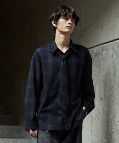 CLEL(クレイル)の「【CLEL】TR Herringbone Check Shirt & Tie/TRヘリンボーンチェックシャツ&ネクタイ(シャツ/ブラウス・メンズ・ネイビー系1/グレー系1/ブラック系1・L/M/S/XS)」の10枚目の写真