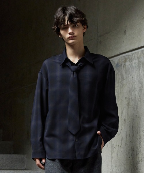 CLEL(クレイル)の「【CLEL】TR Herringbone Check Shirt & Tie/TRヘリンボーンチェックシャツ&ネクタイ(シャツ/ブラウス・メンズ・ネイビー系1/グレー系1/ブラック系1・L/M/S/XS)」の11枚目の写真