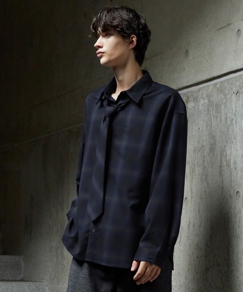 CLEL(クレイル)の「【CLEL】TR Herringbone Check Shirt & Tie/TRヘリンボーンチェックシャツ&ネクタイ(シャツ/ブラウス・メンズ・ネイビー系1/グレー系1/ブラック系1・L/M/S/XS)」の12枚目の写真