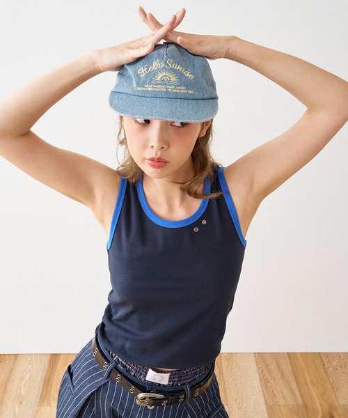 WISH FOR EVER(ウィッシュフォーエバー)の「BICOLOR LIB TANK TOP / バイカラーリブタンクトップ(タンクトップ・レディース・オフホワイト/グレー/ネイビー・MEDIUM/SMALL)」の3枚目の写真