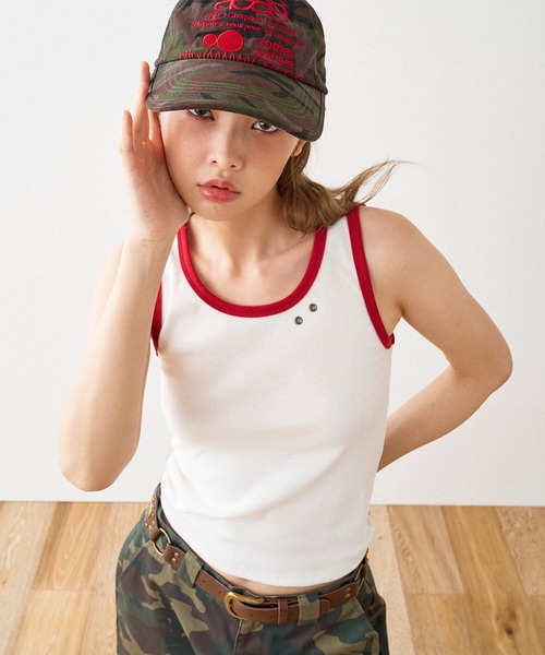 WISH FOR EVER(ウィッシュフォーエバー)の「BICOLOR LIB TANK TOP / バイカラーリブタンクトップ(タンクトップ・レディース・オフホワイト/グレー/ネイビー・MEDIUM/SMALL)」の2枚目の写真