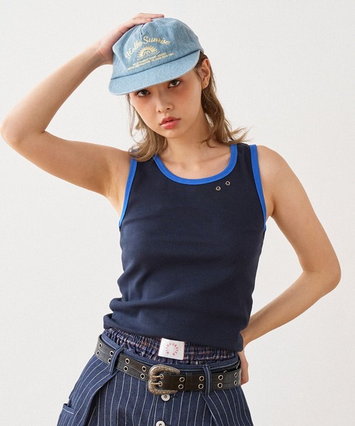 WISH FOR EVER(ウィッシュフォーエバー)の「BICOLOR LIB TANK TOP / バイカラーリブタンクトップ(タンクトップ・レディース・オフホワイト/グレー/ネイビー・MEDIUM/SMALL)」の6枚目の写真