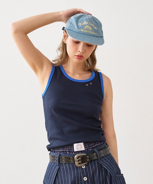WISH FOR EVER(ウィッシュフォーエバー)の「BICOLOR LIB TANK TOP / バイカラーリブタンクトップ(タンクトップ・レディース・オフホワイト/グレー/ネイビー・MEDIUM/SMALL)」の5枚目の写真