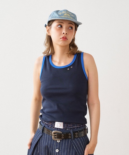 WISH FOR EVER(ウィッシュフォーエバー)の「BICOLOR LIB TANK TOP / バイカラーリブタンクトップ(タンクトップ・レディース・オフホワイト/グレー/ネイビー・MEDIUM/SMALL)」の4枚目の写真