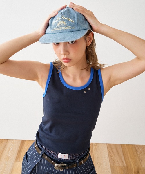 WISH FOR EVER(ウィッシュフォーエバー)の「BICOLOR LIB TANK TOP / バイカラーリブタンクトップ(タンクトップ・レディース・オフホワイト/グレー/ネイビー・MEDIUM/SMALL)」の7枚目の写真