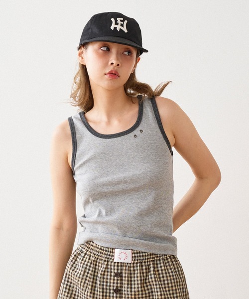 WISH FOR EVER(ウィッシュフォーエバー)の「BICOLOR LIB TANK TOP / バイカラーリブタンクトップ(タンクトップ・レディース・オフホワイト/グレー/ネイビー・MEDIUM/SMALL)」の12枚目の写真
