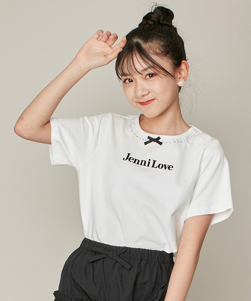 セール】【コットン100％】ラインストーンリボンTシャツ（T