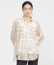 【接触冷感】【ウォッシャブル】シアーボイルゼブラロングシャツ