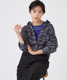 【接触冷感】【ウォッシャブル】シアーボイルゼブラロングシャツ