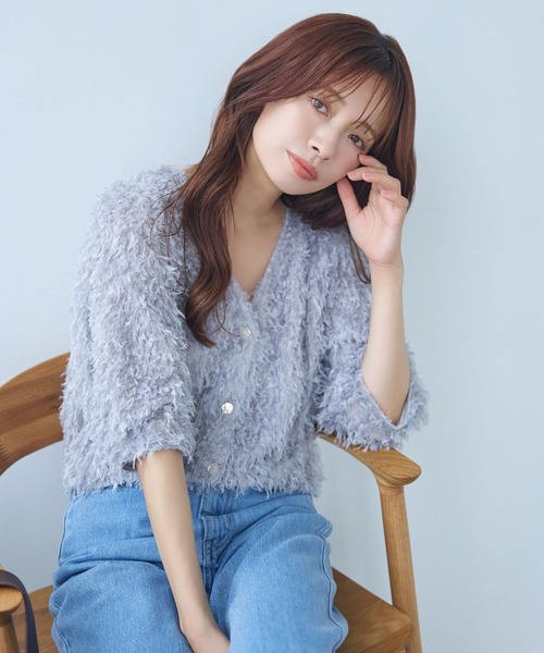 mysty woman（ミスティウーマン）の「フラッフィーカーディガン 581397（カーディガン/ボレロ・レディース・ブラック/アイボリー/ライトピンク/ライトグレー・FREE）」の11枚目の写真