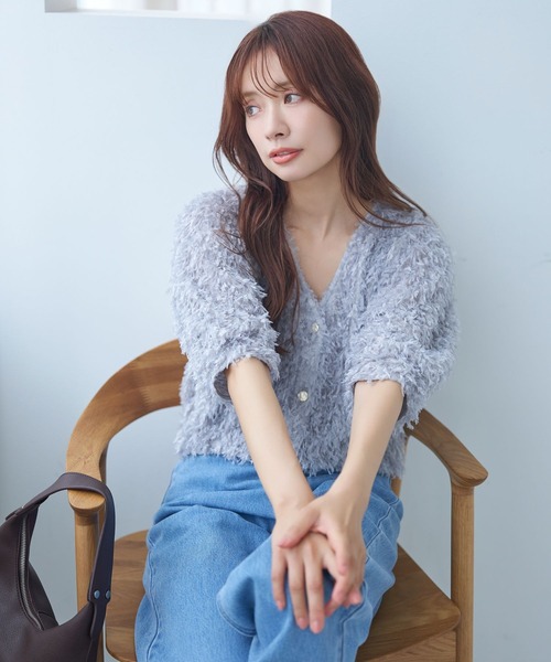 mysty woman（ミスティウーマン）の「フラッフィーカーディガン 581397（カーディガン/ボレロ・レディース・ブラック/アイボリー/ライトピンク/ライトグレー・FREE）」の10枚目の写真