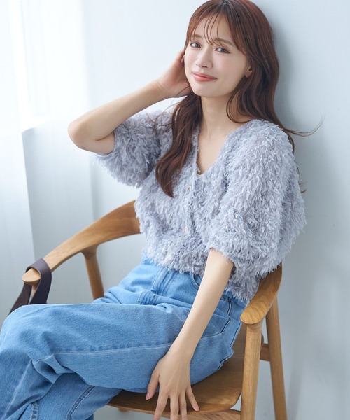 mysty woman（ミスティウーマン）の「フラッフィーカーディガン 581397（カーディガン/ボレロ・レディース・ブラック/アイボリー/ライトピンク/ライトグレー・FREE）」の9枚目の写真