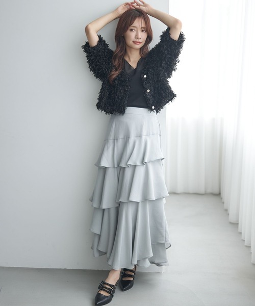 mysty woman（ミスティウーマン）の「フラッフィーカーディガン 581397（カーディガン/ボレロ・レディース・ブラック/アイボリー/ライトピンク/ライトグレー・FREE）」の20枚目の写真