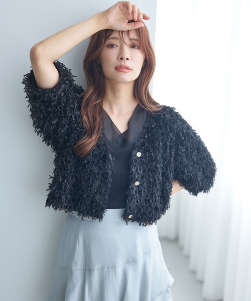 mysty woman（ミスティウーマン）の「フラッフィーカーディガン 581397（カーディガン/ボレロ・レディース・ブラック/アイボリー/ライトピンク/ライトグレー・FREE）」の19枚目の写真