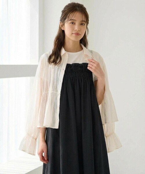 Feroux(フェルゥ)の「【洗える】シャーリング シアーシャツ(シャツ/ブラウス・レディース・ピンク系/アイボリー系/ライトグリーン系・F)」の1枚目の写真