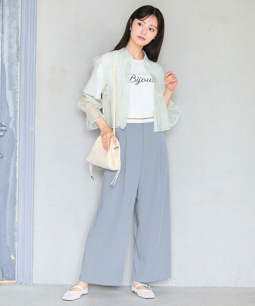 Feroux(フェルゥ)の「【洗える】シャーリング シアーシャツ(シャツ/ブラウス・レディース・ピンク系/アイボリー系/ライトグリーン系・F)」の4枚目の写真