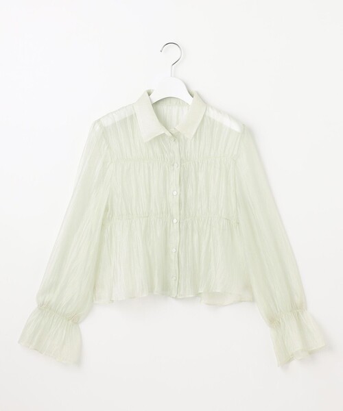Feroux(フェルゥ)の「【洗える】シャーリング シアーシャツ(シャツ/ブラウス・レディース・ピンク系/アイボリー系/ライトグリーン系・F)」の10枚目の写真