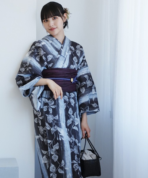 utatane ウタタネ 浴衣 帯セット 浴衣2点セット 墨と灰青ぼかし縞つゆくさ（浴衣）｜utatane