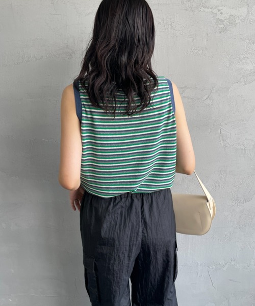 セール】[MEYAME/メヤメ] スリーブレス ボーダー コットンニット