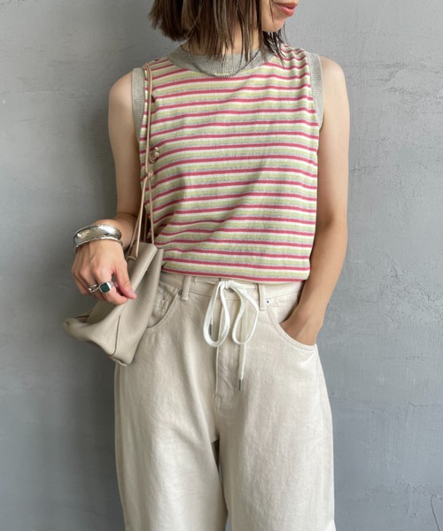 セール】[MEYAME/メヤメ] スリーブレス ボーダー コットンニット
