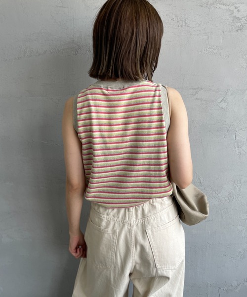 セール】[MEYAME/メヤメ] スリーブレス ボーダー コットンニット