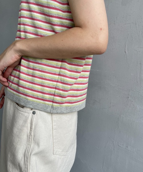 セール】[MEYAME/メヤメ] スリーブレス ボーダー コットンニット