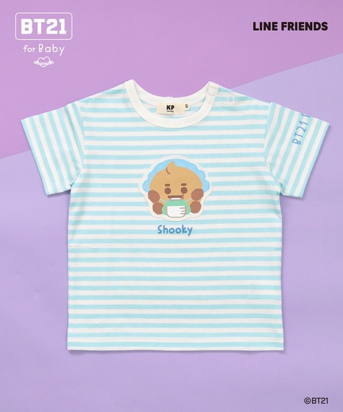 KP（ケーピー）の「【BT21】アップリケボーダー半袖Tシャツ（Tシャツ/カットソー・キッズ・オレンジ/イエロー/エメラルド/ブルー/サックスブルー/パープル/ミント・90cm/80ｃｍ）」の2枚目の写真