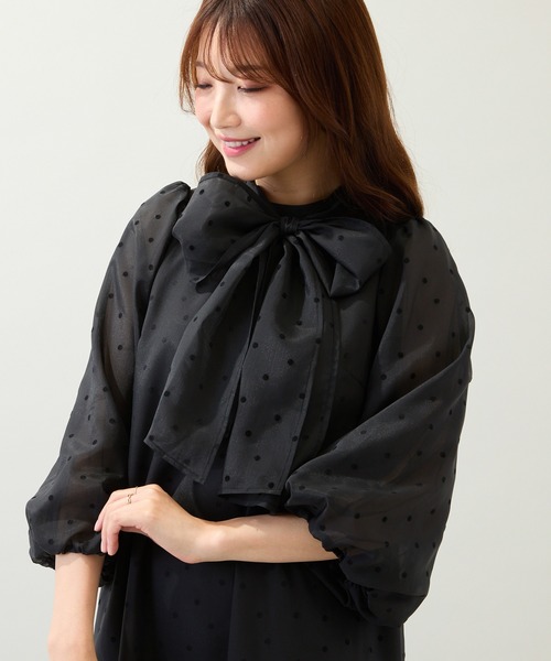 Rose Tiara（ローズティアラ）の「オーガンジーフロッキードットリボンワンピース（ワンピース・レディース・ベージュ/ブラック・38/42/46）」の8枚目の写真