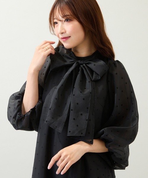 Rose Tiara（ローズティアラ）の「オーガンジーフロッキードットリボンワンピース（ワンピース・レディース・ベージュ/ブラック・38/42/46）」の9枚目の写真