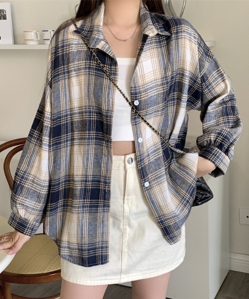 AIE チェック柄 ゼブラ柄プルオーバー 長袖シャツ S AIE チェック柄 ゼブラ柄プルオーバー 長袖シャツ S