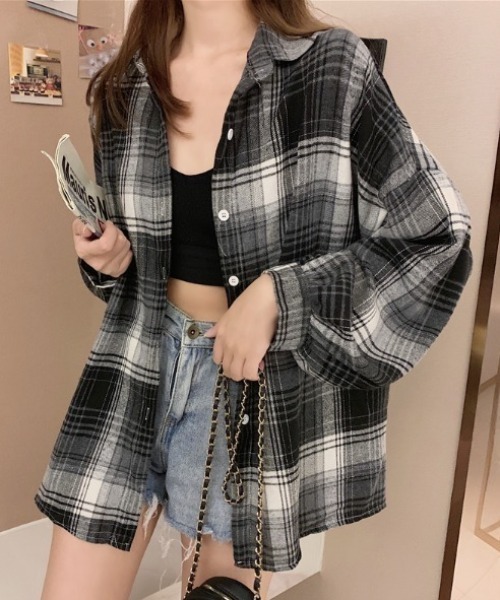 セール】オーバーサイズチェック長袖シャツ（シャツ/ブラウス