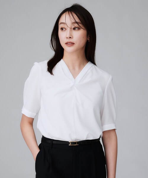 【洗える/ストレッチ/通勤】Vネックブラウス