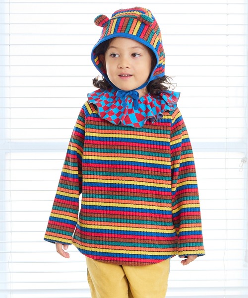 MARKEY'S（マーキーズ）の「フワリブラグランボーダーカットソ－（Tシャツ/カットソー・キッズ・イエロー系その他/ピンク系その他・80/90/95/100/110/120/130/140/150）」の2枚目の写真