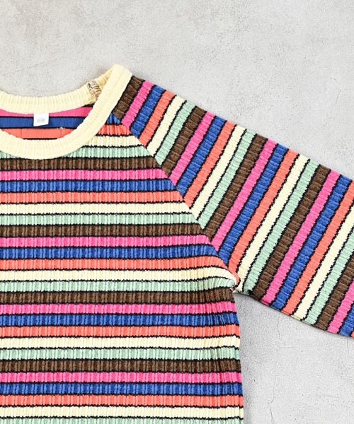 MARKEY'S（マーキーズ）の「フワリブラグランボーダーカットソ－（Tシャツ/カットソー・キッズ・イエロー系その他/ピンク系その他・80/90/95/100/110/120/130/140/150）」の5枚目の写真