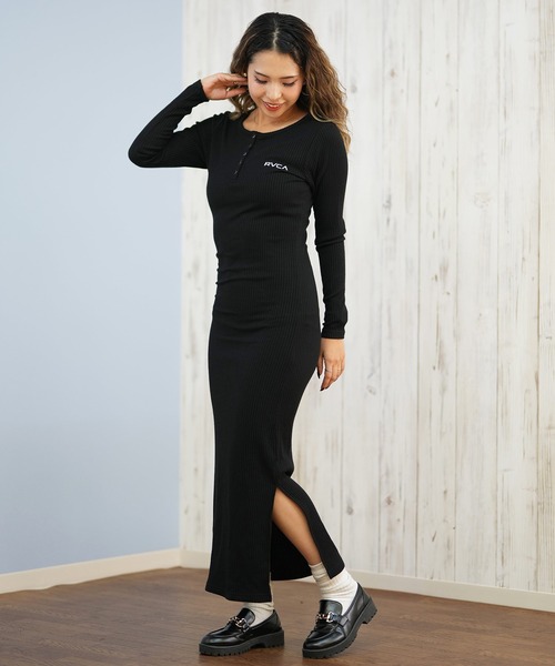 RVCA(ルーカ)の「RVCA/ルーカ HENRY NECK SLIM DRESS リブワンピース サイドスリット BF044-351(ワンピース・レディース・ブラック/ベージュ/杢グレー・M)」の19枚目の写真