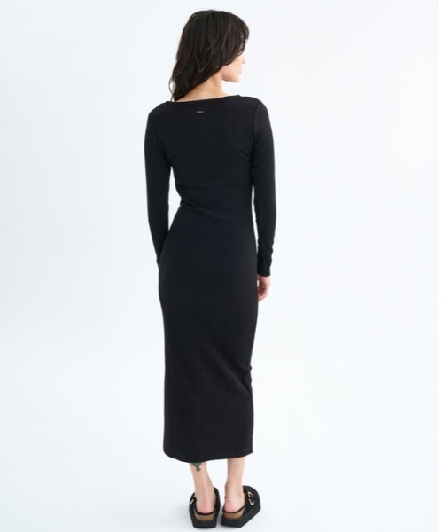 RVCA(ルーカ)の「RVCA/ルーカ HENRY NECK SLIM DRESS リブワンピース サイドスリット BF044-351(ワンピース・レディース・ブラック/ベージュ/杢グレー・M)」の10枚目の写真