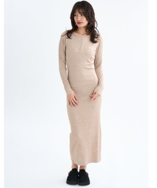 RVCA(ルーカ)の「RVCA/ルーカ HENRY NECK SLIM DRESS リブワンピース サイドスリット BF044-351(ワンピース・レディース・ブラック/ベージュ/杢グレー・M)」の13枚目の写真