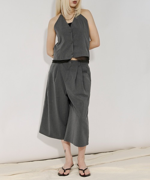 Ezick（エジック）の「Barmuda pants ピンストライプハーフパンツ/setup対応（その他パンツ・レディース・グレー/ブラック・FREE）」の4枚目の写真