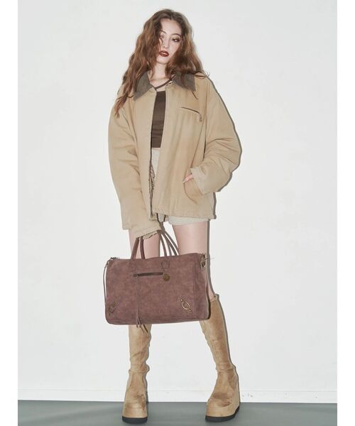 EVRIS（エヴリス）の「フェイクレザーボーホーBIG BAG（ボストンバッグ・レディース・ブラウン/ブラック・FREE）」の8枚目の写真